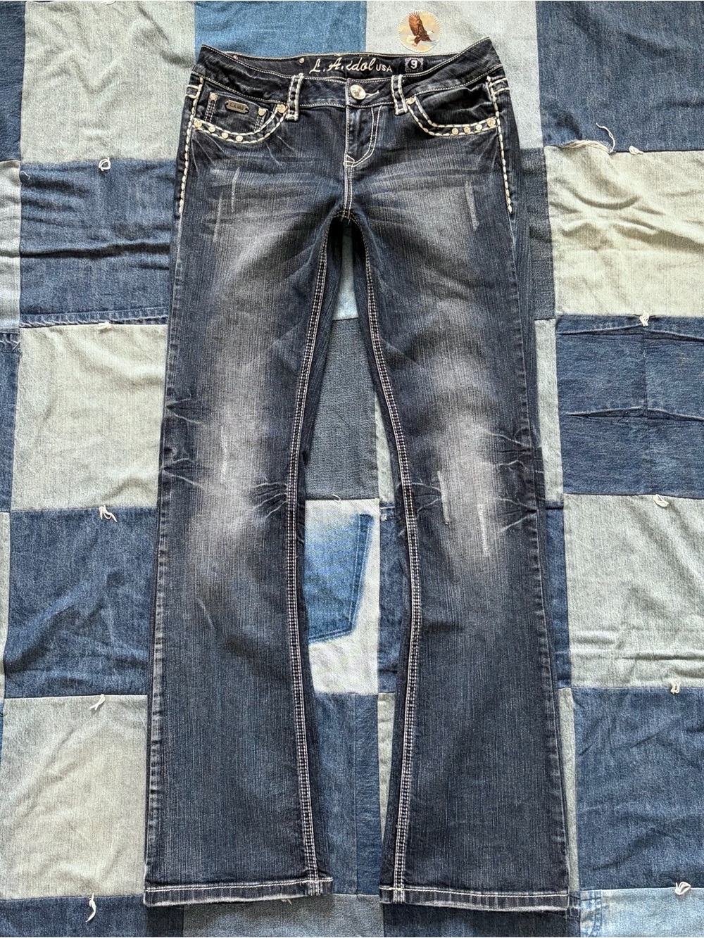 vtg y2k LA Idol jeans low rise bootcut rhinestone embellished bling size 9